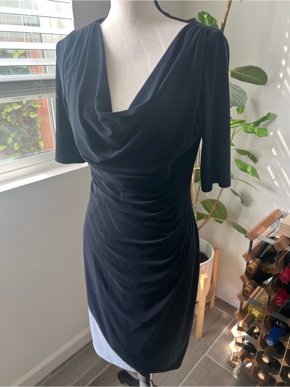 Elegant Ralph Lauren Black Draped Cowl Neck Women's Dress